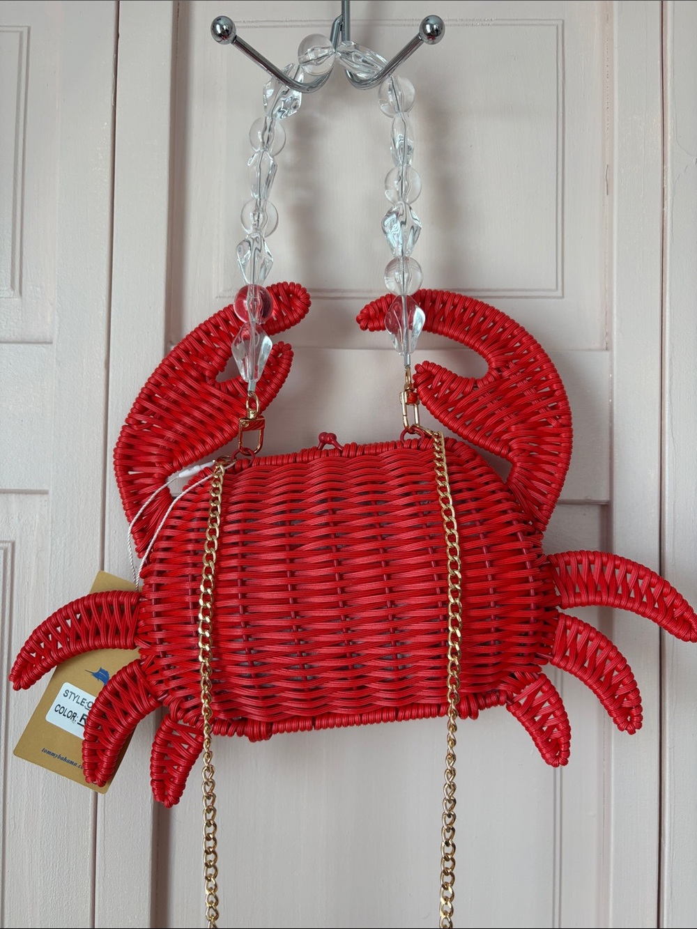 Tommy Bahama Red Crab-Shaped Crossbody Bag with Gold Chain - Picture 4 of 5